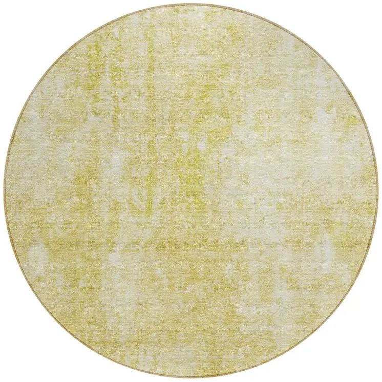 8' Gold Wheat And Ivory Round Abstract Washable Indoor Outdoor Area Rug