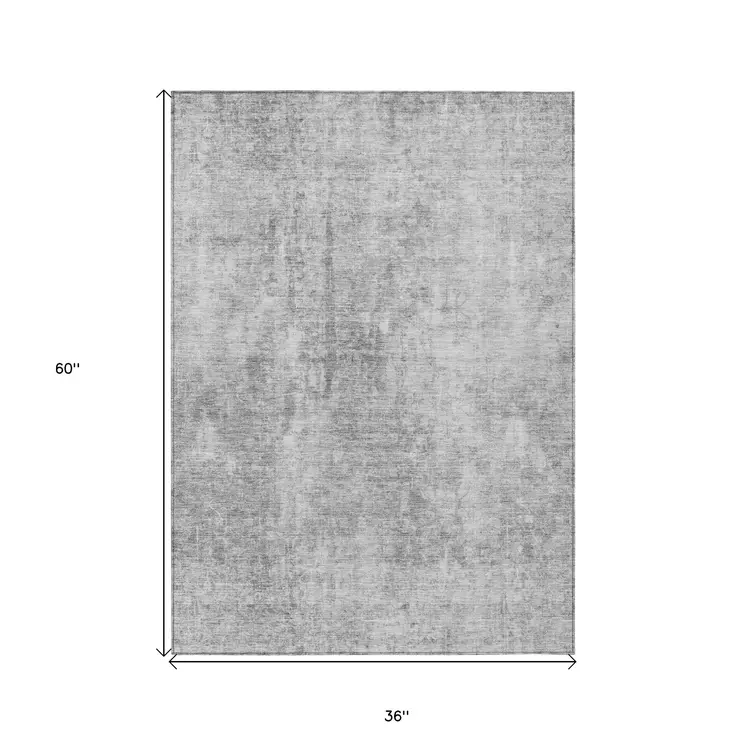 3' X 5' Gray Silver And Charcoal Abstract Washable Indoor Outdoor Area Rug