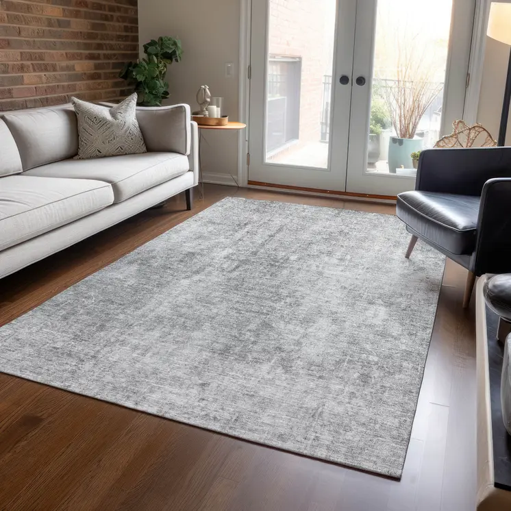 3' X 5' Gray Silver And Charcoal Abstract Washable Indoor Outdoor Area Rug
