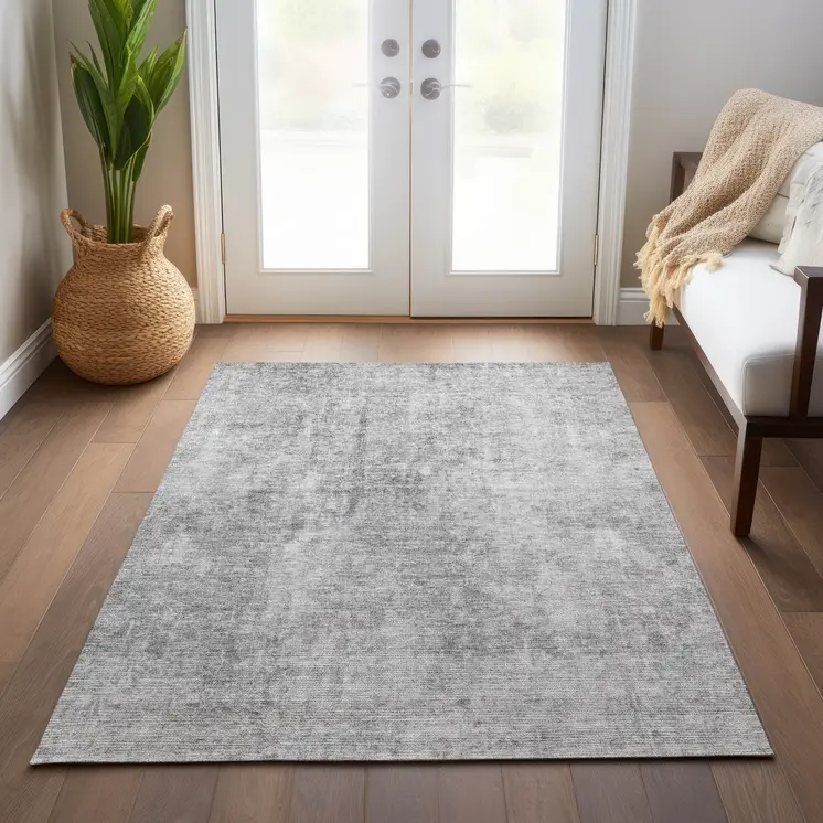 3' X 5' Gray Silver And Charcoal Abstract Washable Indoor Outdoor Area Rug