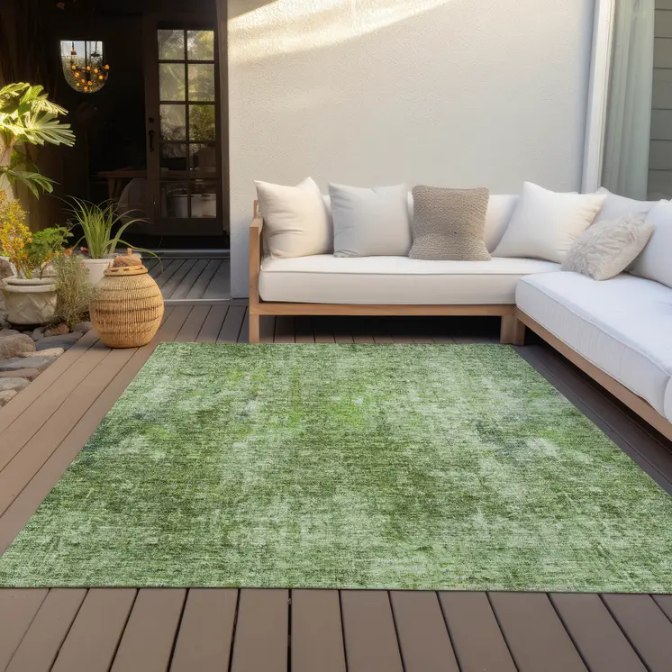 3' X 5' Olive Green And Artichoke Green Abstract Washable Indoor Outdoor Area Rug