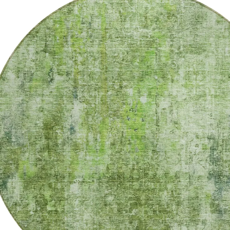 8' Olive Green And Artichoke Green Round Abstract Washable Indoor Outdoor Area Rug