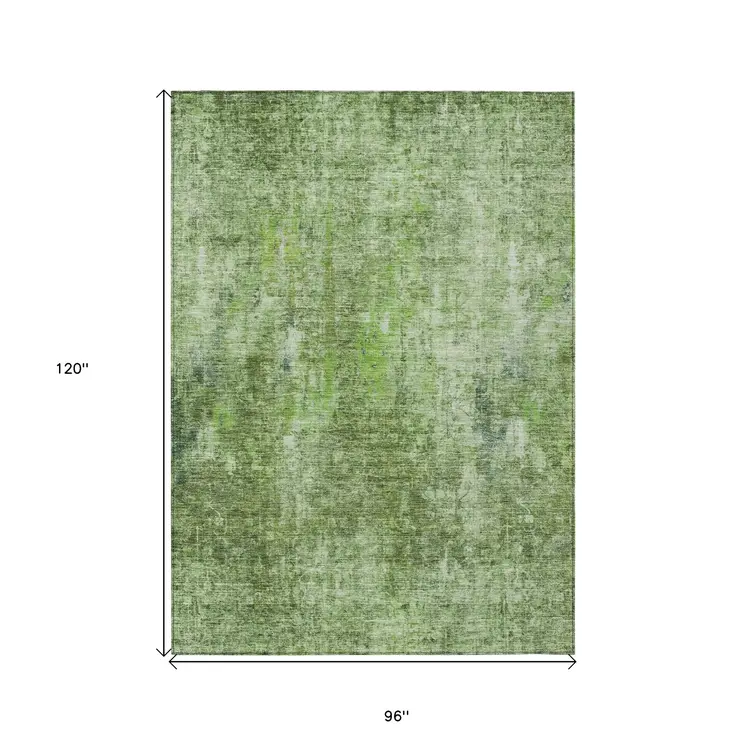 8' X 10' Olive Green And Artichoke Green Abstract Washable Indoor Outdoor Area Rug