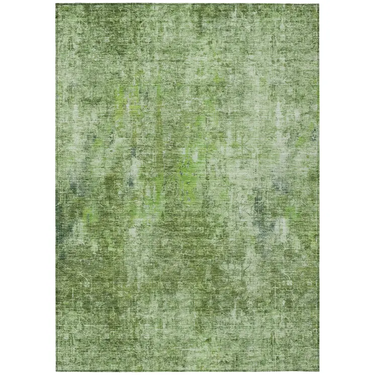 8' X 10' Olive Green And Artichoke Green Abstract Washable Indoor Outdoor Area Rug