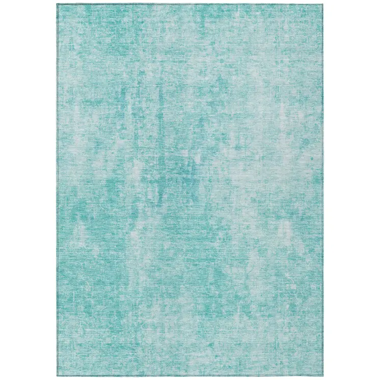 5' X 8' Teal Blue And Ivory Abstract Washable Indoor Outdoor Area Rug