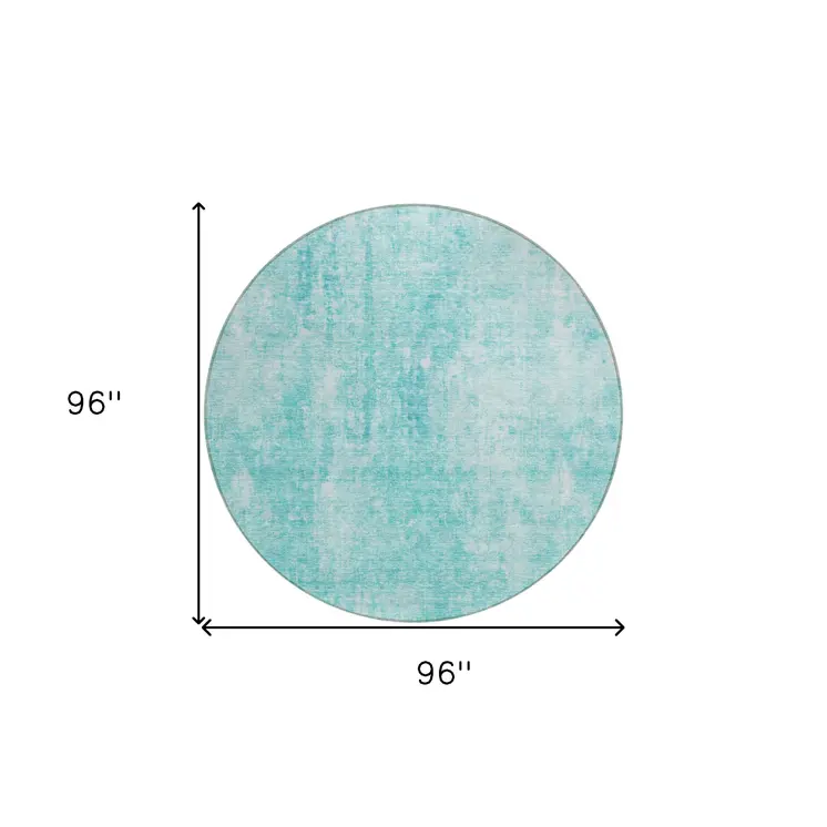 8' Teal Blue And Ivory Round Abstract Washable Indoor Outdoor Area Rug
