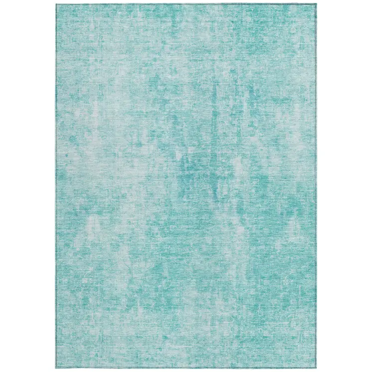 10' X 14' Teal Blue And Ivory Abstract Washable Indoor Outdoor Area Rug