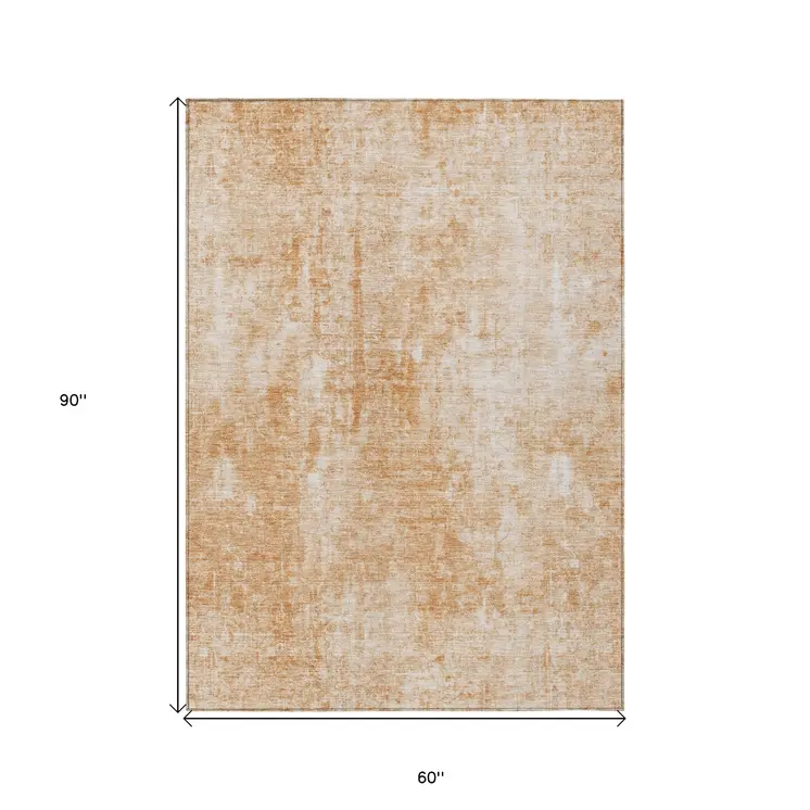 5' X 8' Terra Cotta Copper And Ivory Abstract Washable Indoor Outdoor Area Rug