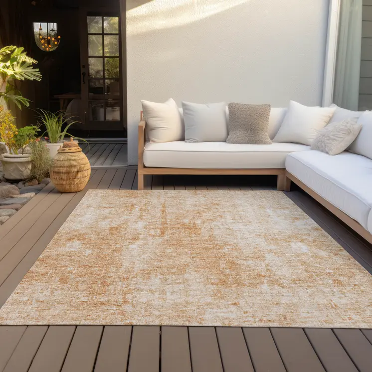 5' X 8' Terra Cotta Copper And Ivory Abstract Washable Indoor Outdoor Area Rug