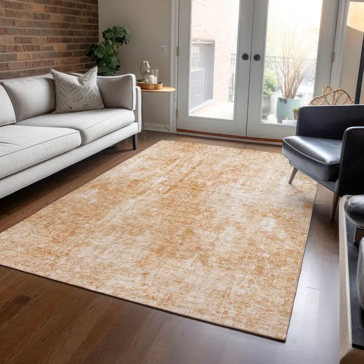 5' X 8' Terra Cotta Copper And Ivory Abstract Washable Indoor Outdoor Area Rug