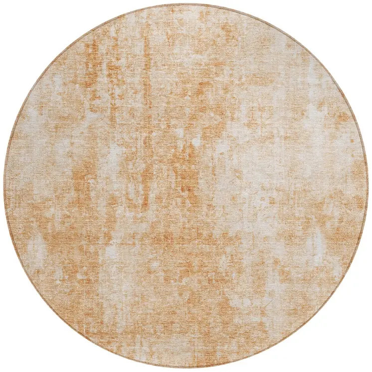 8' Terra Cotta Copper And Ivory Round Abstract Washable Indoor Outdoor Area Rug