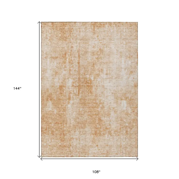 9' X 12' Terra Cotta Copper And Ivory Abstract Washable Indoor Outdoor Area Rug