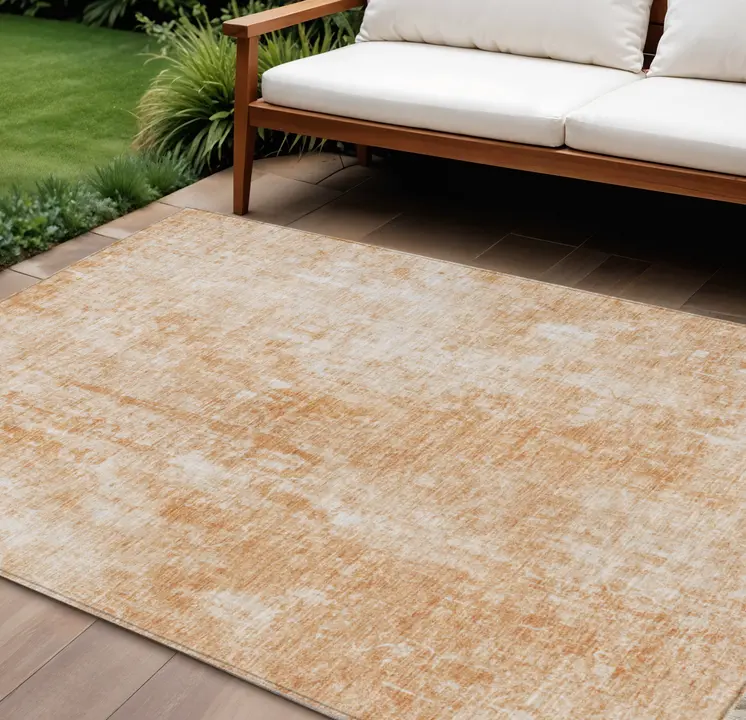 9' X 12' Terra Cotta Copper And Ivory Abstract Washable Indoor Outdoor Area Rug
