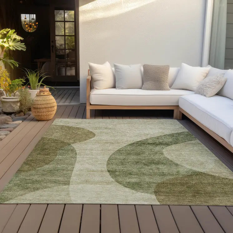 8' X 10' Beige And Chocolate Abstract Washable Indoor Outdoor Area Rug