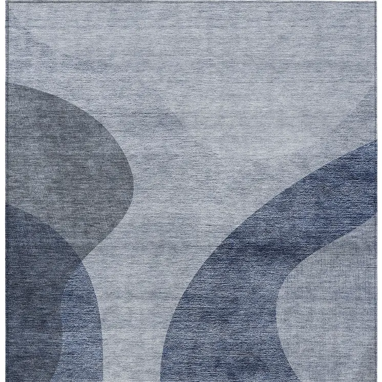 5' X 8' Denim Blue And Sky Blue Abstract Washable Indoor Outdoor Area Rug