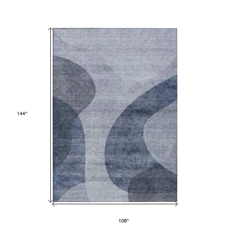 9' X 12' Denim Blue And Sky Blue Abstract Washable Indoor Outdoor Area Rug