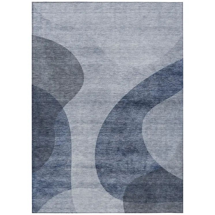 9' X 12' Denim Blue And Sky Blue Abstract Washable Indoor Outdoor Area Rug
