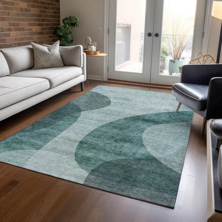 3' X 5' Green And Sage Abstract Washable Indoor Outdoor Area Rug