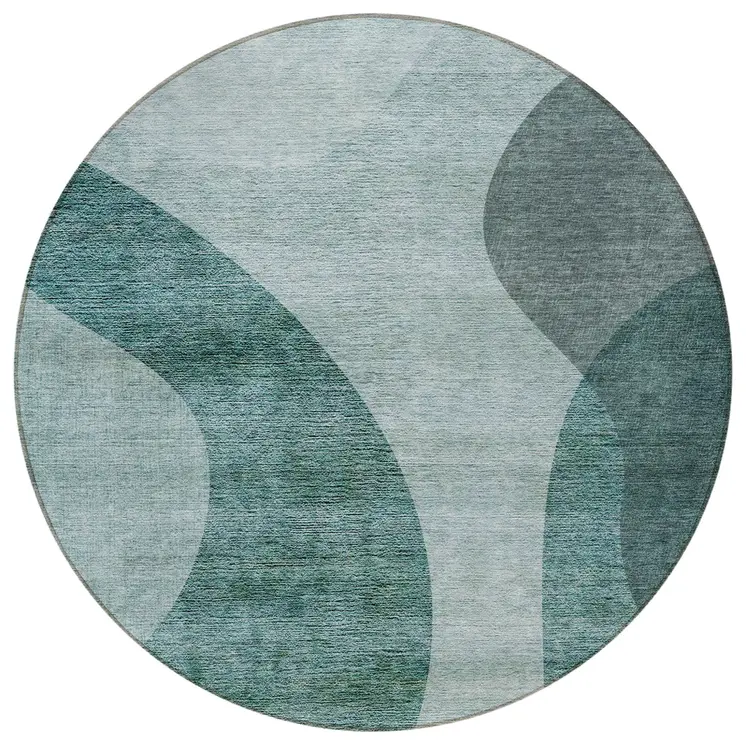8' Green And Sage Round Abstract Washable Indoor Outdoor Area Rug