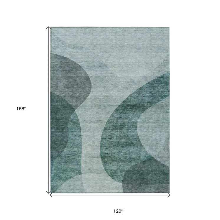 10' X 14' Green And Sage Abstract Washable Indoor Outdoor Area Rug