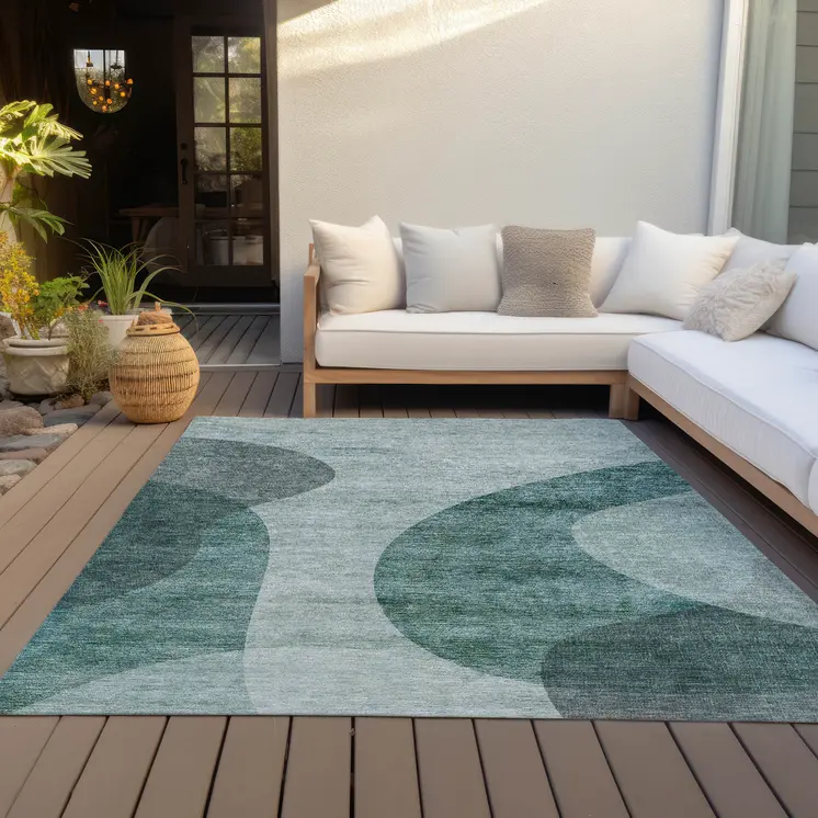 10' X 14' Green And Sage Abstract Washable Indoor Outdoor Area Rug