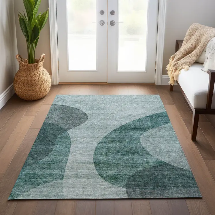 10' X 14' Green And Sage Abstract Washable Indoor Outdoor Area Rug