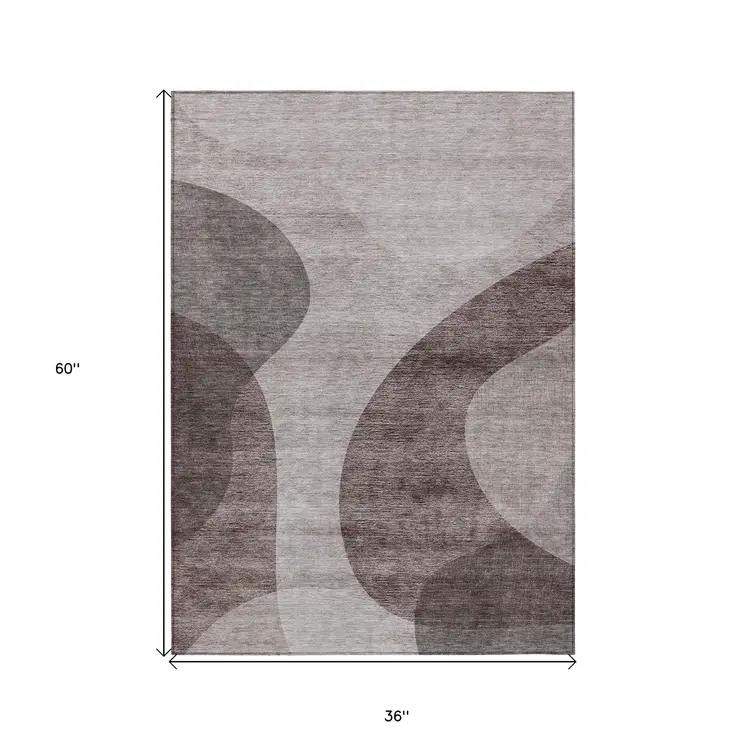 3' X 5' Brown Taupe And Beige Abstract Washable Indoor Outdoor Area Rug