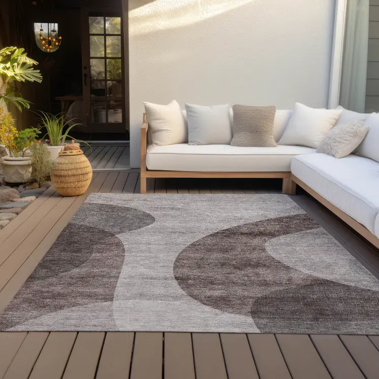 3' X 5' Brown Taupe And Beige Abstract Washable Indoor Outdoor Area Rug