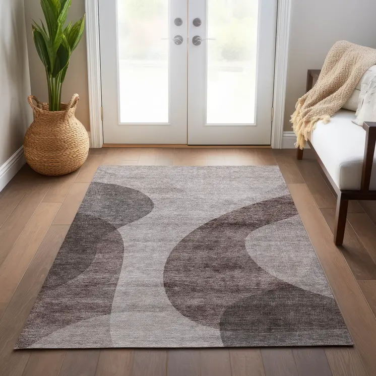 3' X 5' Brown Taupe And Beige Abstract Washable Indoor Outdoor Area Rug