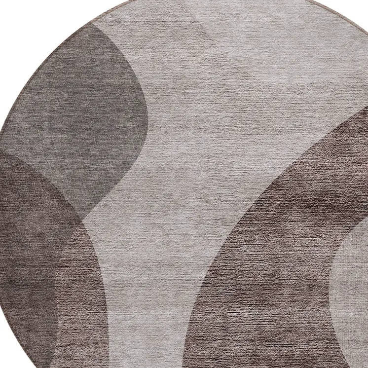 8' Brown Taupe And Beige Round Abstract Washable Indoor Outdoor Area Rug