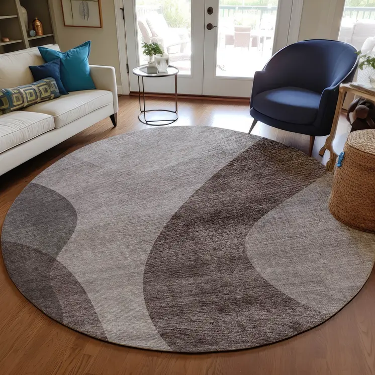 8' Brown Taupe And Beige Round Abstract Washable Indoor Outdoor Area Rug