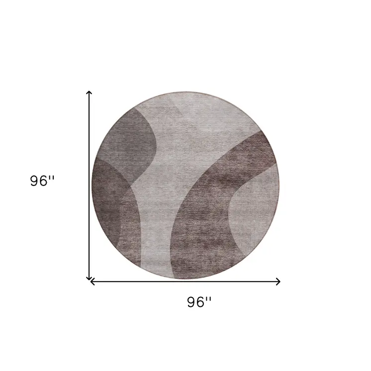8' Brown Taupe And Beige Round Abstract Washable Indoor Outdoor Area Rug