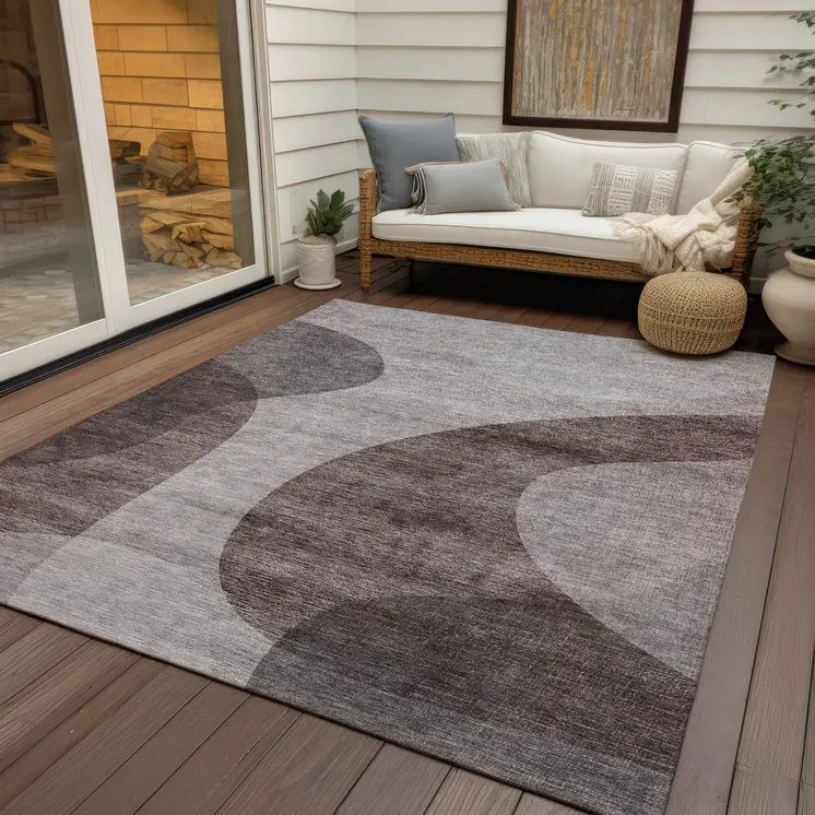 10' X 14' Brown Taupe And Beige Abstract Washable Indoor Outdoor Area Rug