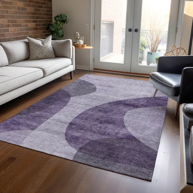 3' X 5' Purple Lavender And Eggplant Abstract Washable Indoor Outdoor Area Rug