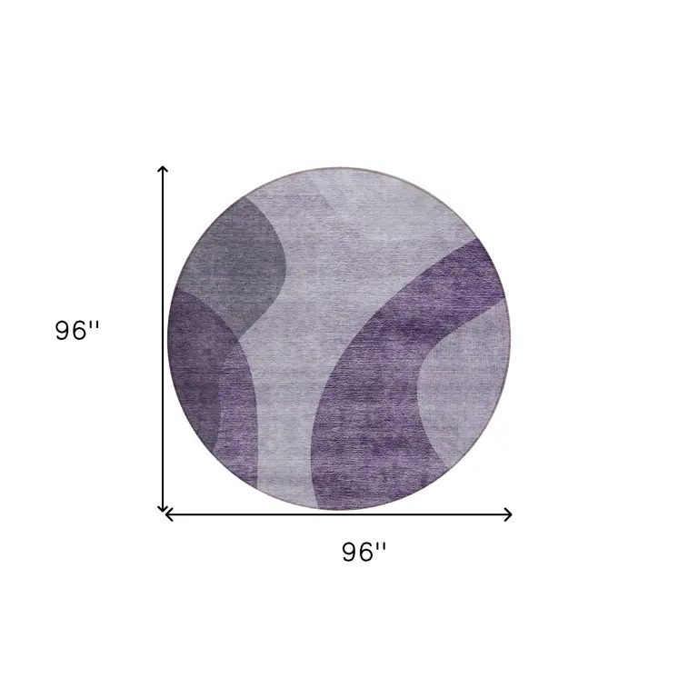 8' Purple Lavender And Eggplant Round Abstract Washable Indoor Outdoor Area Rug