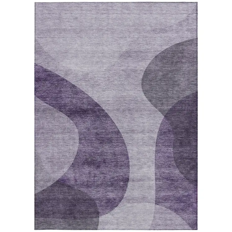 9' X 12' Purple Lavender And Eggplant Abstract Washable Indoor Outdoor Area Rug