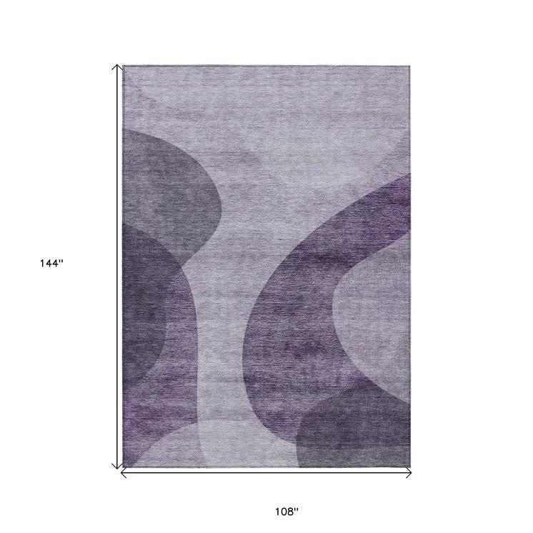 9' X 12' Purple Lavender And Eggplant Abstract Washable Indoor Outdoor Area Rug