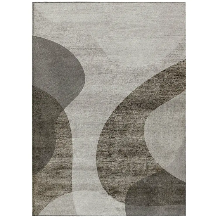 3' X 5' Taupe Beige And Chocolate Abstract Washable Indoor Outdoor Area Rug
