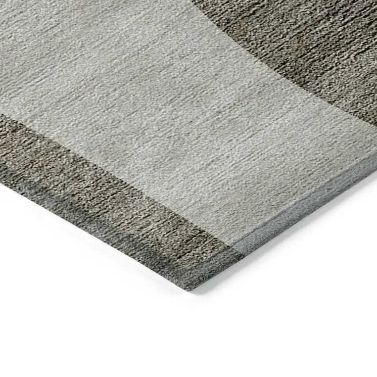 5' X 8' Taupe Beige And Chocolate Abstract Washable Indoor Outdoor Area Rug