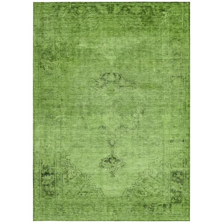 8' X 10' Green And Olive Green Oriental Washable Indoor Outdoor Area Rug