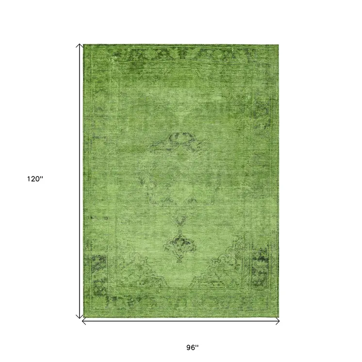 8' X 10' Green And Olive Green Oriental Washable Indoor Outdoor Area Rug