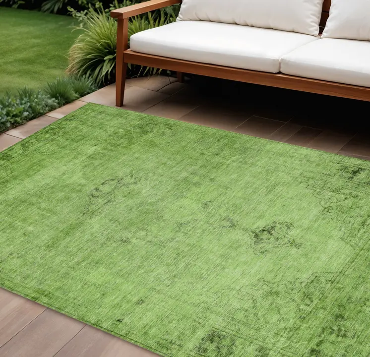 10' X 14' Green And Olive Green Oriental Washable Indoor Outdoor Area Rug