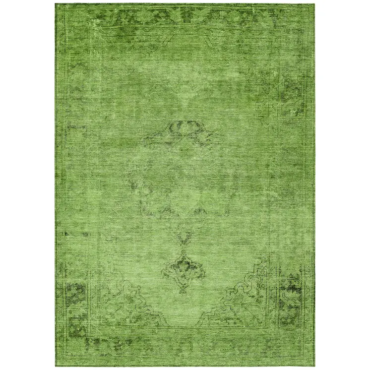 10' X 14' Green And Olive Green Oriental Washable Indoor Outdoor Area Rug