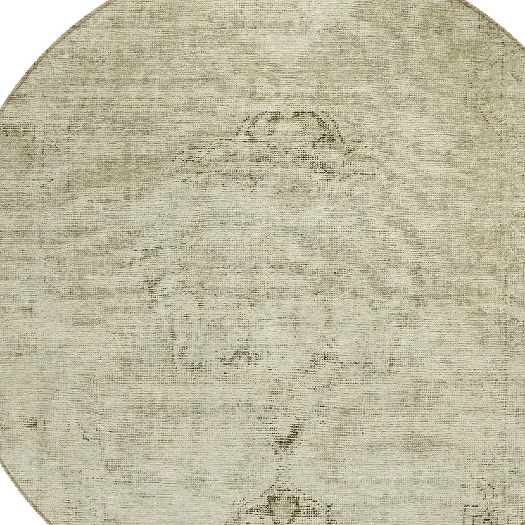 8' Beige Taupe And Brown Round Oriental Washable Indoor Outdoor Area Rug