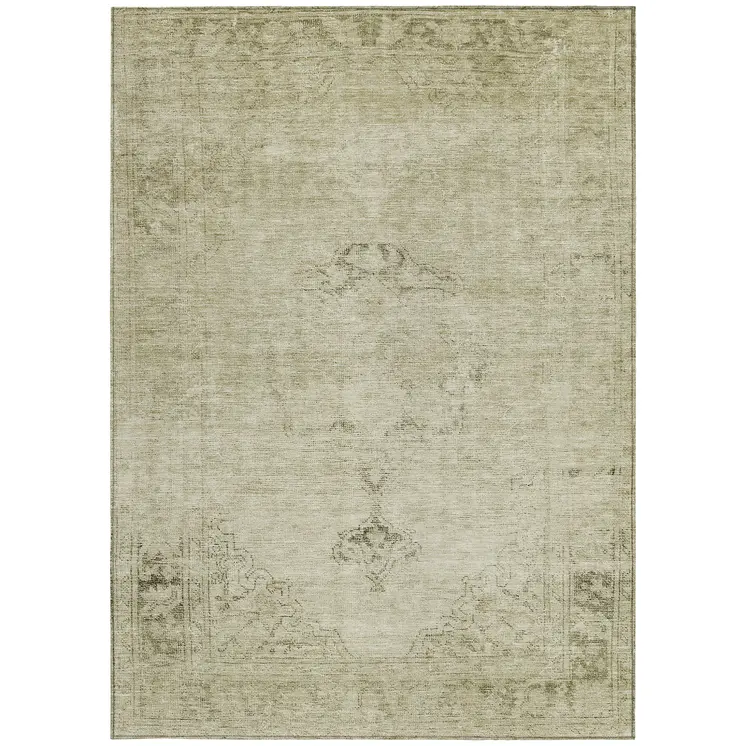 8' X 10' Beige Taupe And Brown Oriental Washable Indoor Outdoor Area Rug