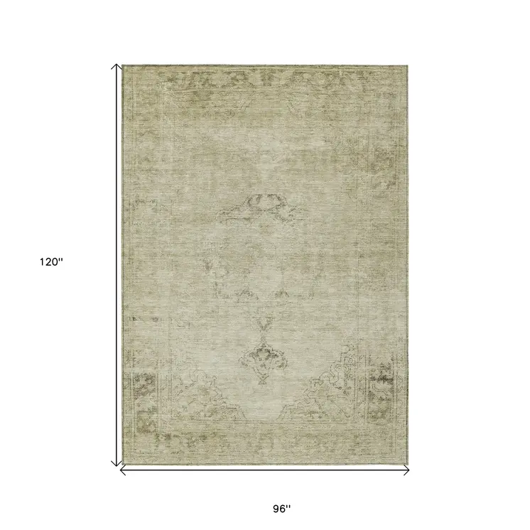 8' X 10' Beige Taupe And Brown Oriental Washable Indoor Outdoor Area Rug