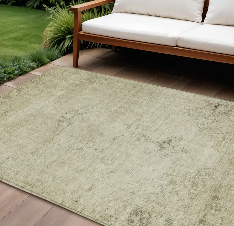 8' X 10' Beige Taupe And Brown Oriental Washable Indoor Outdoor Area Rug