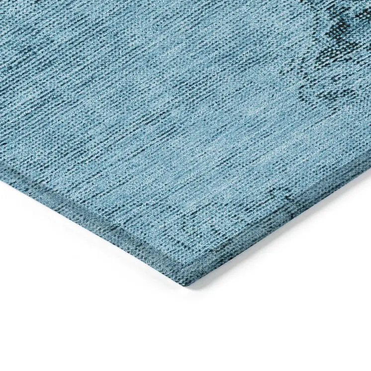 10' X 14' Denim Blue And Navy Blue Oriental Washable Indoor Outdoor Area Rug