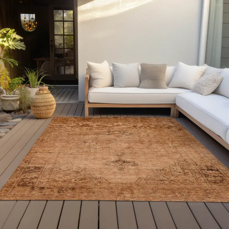 3' X 5' Copper Orange And Brown Oriental Washable Indoor Outdoor Area Rug