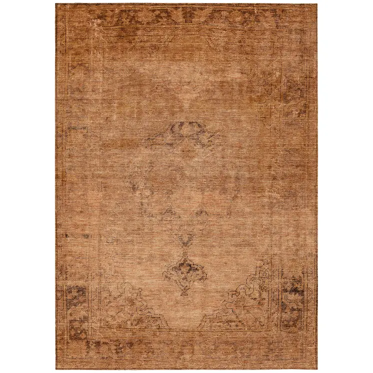 3' X 5' Copper Orange And Brown Oriental Washable Indoor Outdoor Area Rug